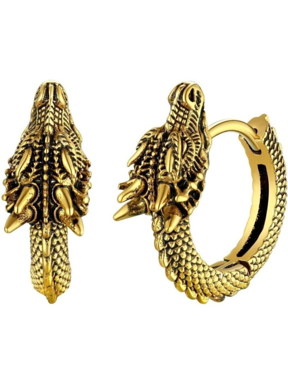 🆕 Men Gold Punk Rock Earrings Hypoallergenic Stainless Steel Sterling Dinosaur